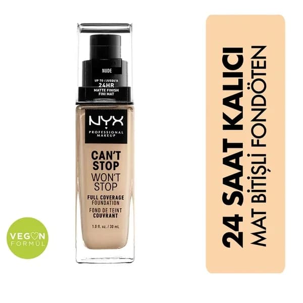 Фонд для макияжа Nyx Professional Makeup Can't Stop Won't Stop 24 часа Нюд