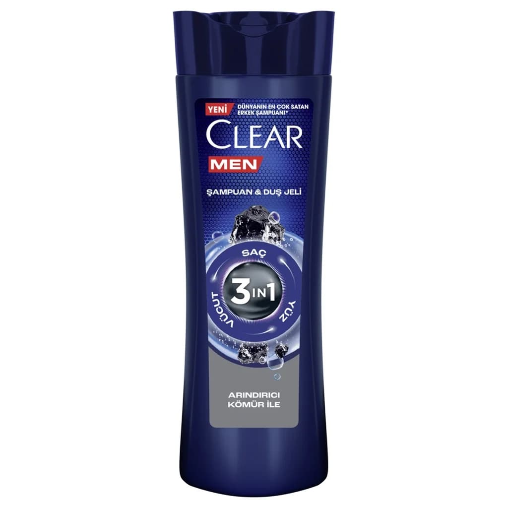 Шампунь и гель для душа Clear Men 3 в 1 Очищающий уголь 350 мл