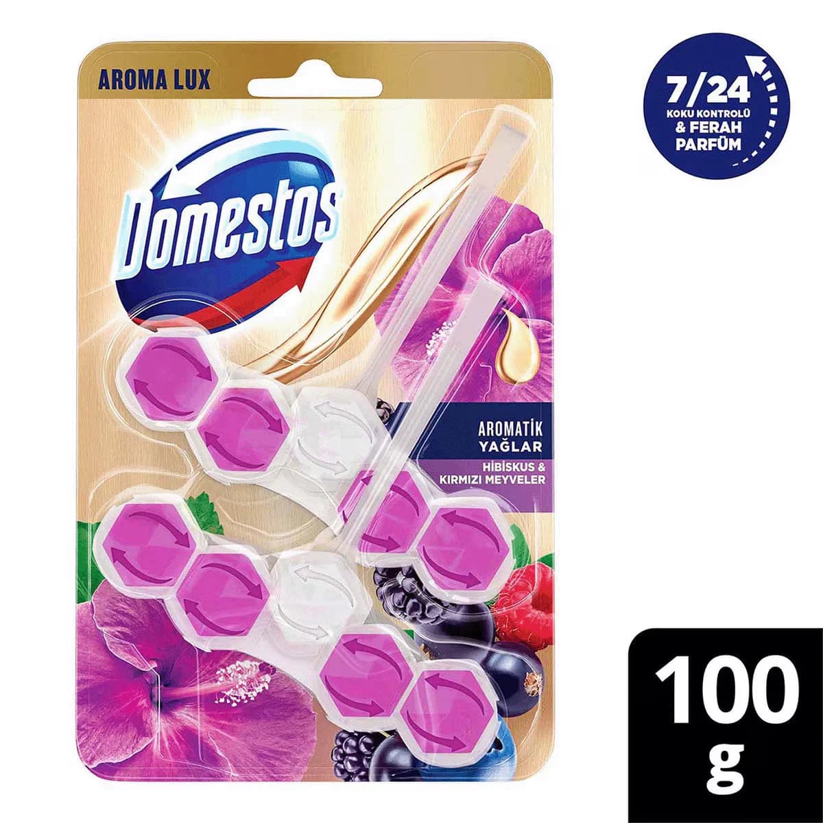 Блок для туалета Domestos Арома Люкс Гибискус и Красные Фрукты 100 г