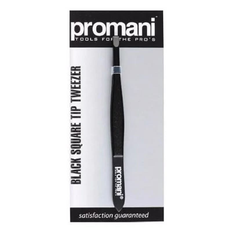 Пинцет Promani черный с плоским концом