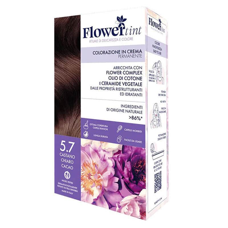 مجموعة صبغة الشعر الكريمية 5.7 بني فاتح كاكاو من فلور تينت FlowerTint - 1
