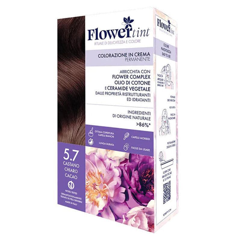 مجموعة صبغة الشعر الكريمية 5.7 بني فاتح كاكاو من فلور تينت FlowerTint