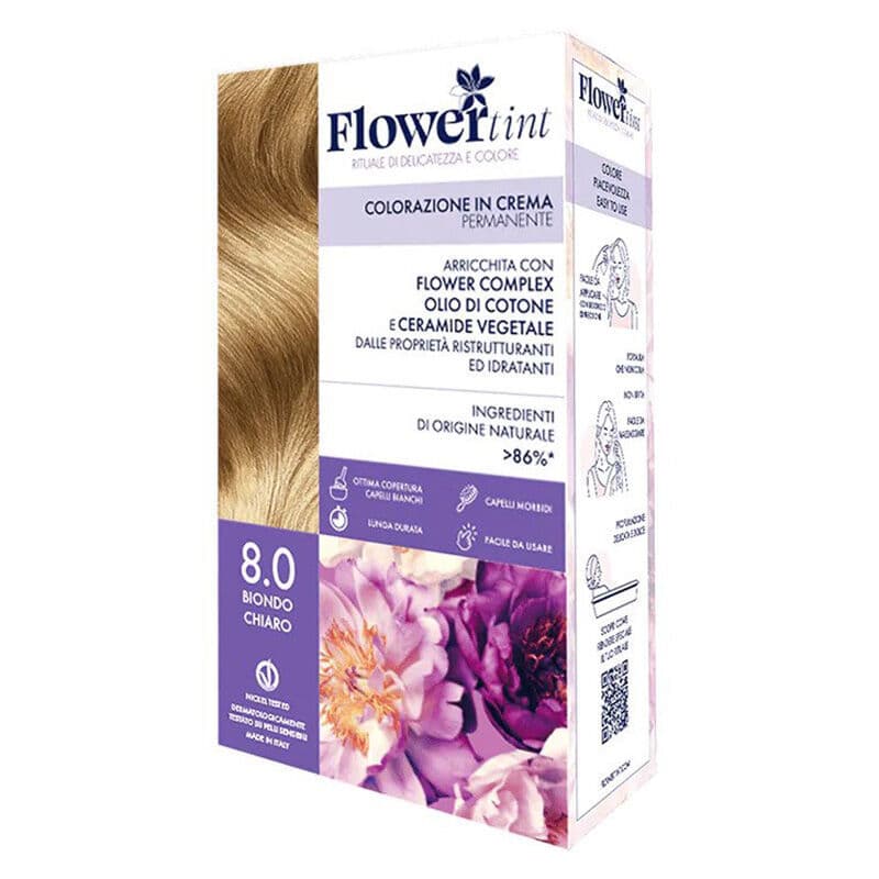 مجموعة صبغة الشعر الكريمية 8.0 أشقر فاتح من فلور تينت FlowerTint