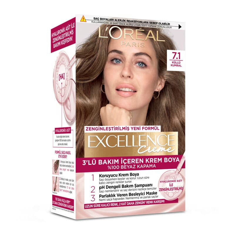 L'Oreal Paris صبغة شعر لوريال باريس إكسلنس كريم 7.1 أشقر رمادي