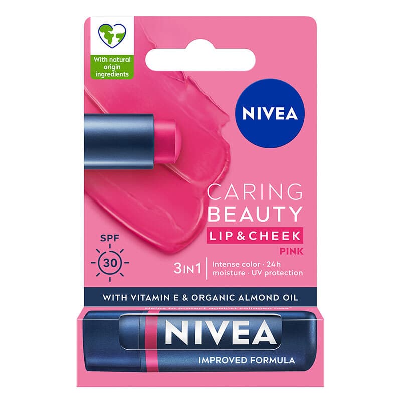 NIVEA كريم العناية بالشفاه من نيفيا كارينغ بيوتي بينك بعامل حماية من الشمس 30، 4.8 غرام