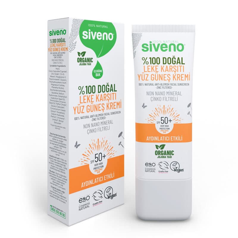 كريم واقي شمس للوجه 100% طبيعي مضاد للبقع SPF 50 30 مل من سيفينو Siveno