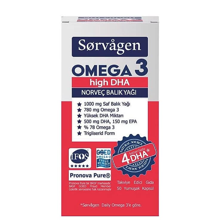 Sorvagen سورفاجين أوميجا 3 زيت السمك النرويجي عالي حمض الدوكوساهيكسانويك 50 كبسولة