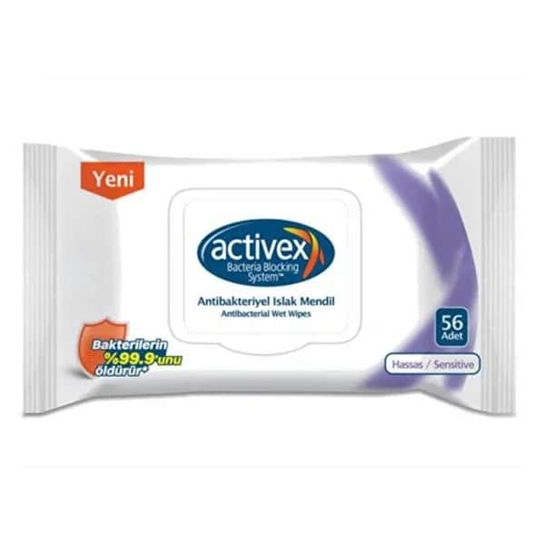 Activex مناديل مبللة مضادة للبكتيريا من أكتيفكس، 56 منديلًا للحماية الحساسة، 56 منديلًا