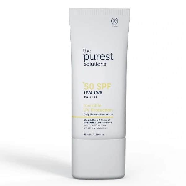 The Purest Solutions حماية غير مرئية من الأشعة فوق البنفسجية، مرطب مكثف يومي بعامل حماية من الشمس 50+