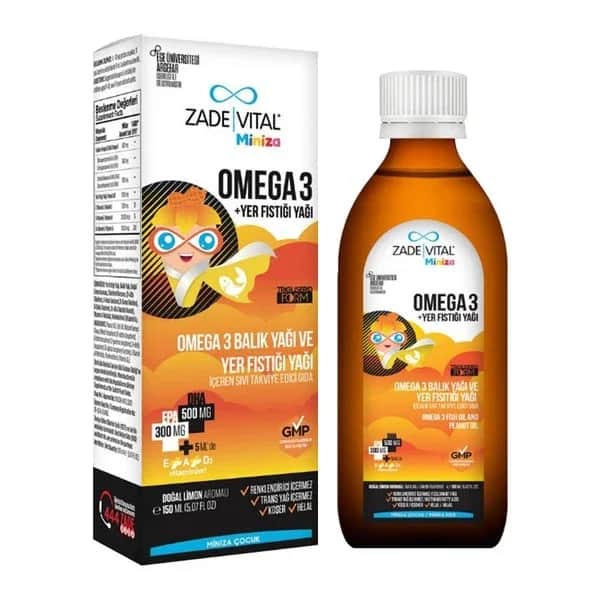 Zade Vital زاد فيتال مينيزا أوميجا 3 مكمل غذائي سائل يحتوي على زيت الفول السوداني 150 مل (منتج مفيد)
