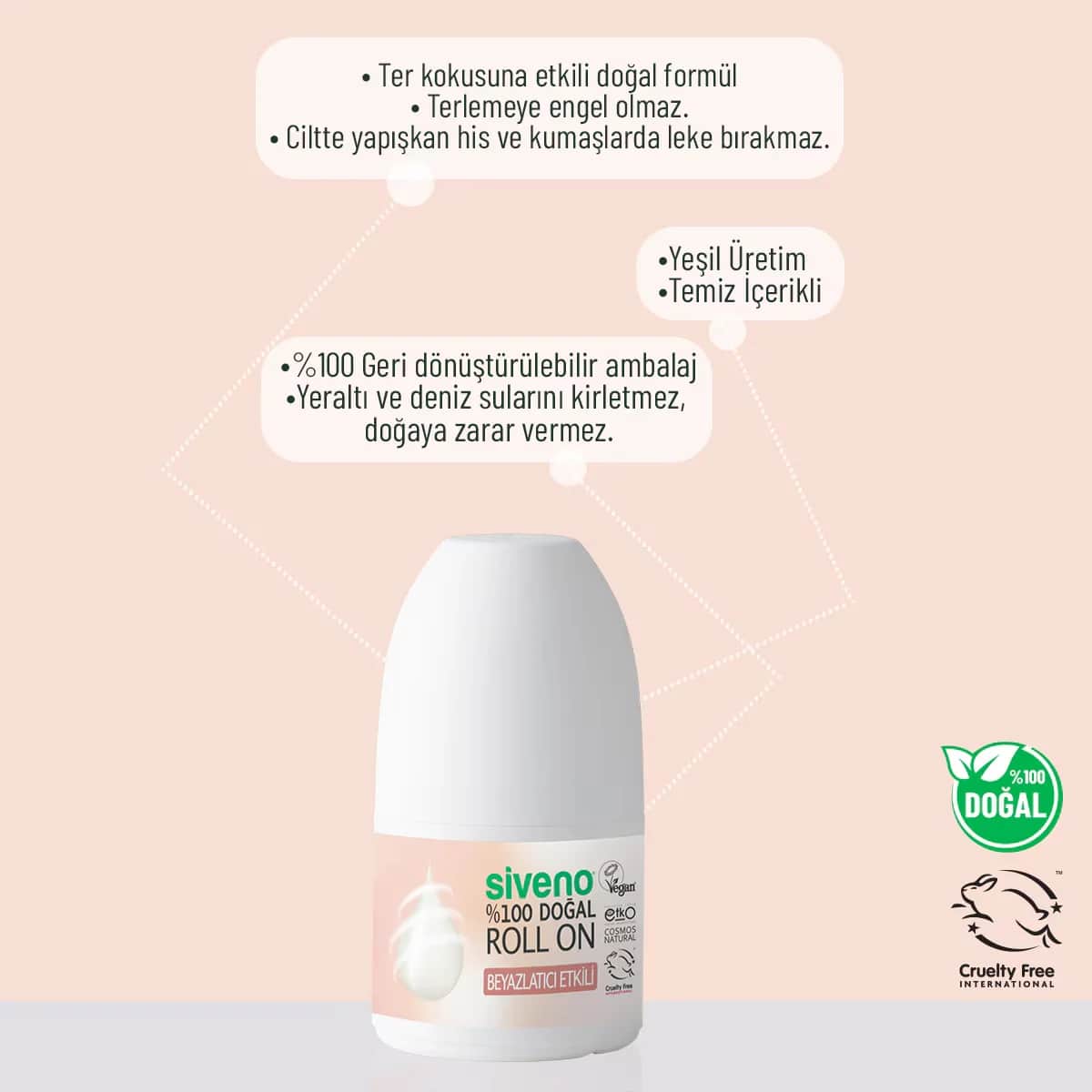 Дезодорант Siveno Natural Roll On с отбеливающим эффектом 50 мл