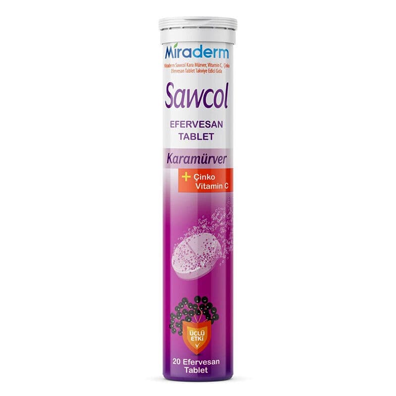 Miraderm Sawcol Black Elderberry + Zinc Vitamin C 20 effervescent Tablets