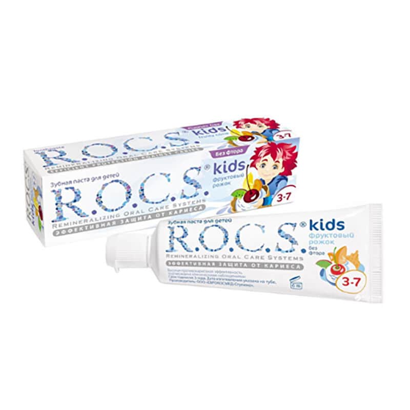 Rocs معجون أسنان روكس كيدز بنكهة الفواكه للأطفال من عمر 3 إلى 7 سنوات (مخروط الفاكهة) 35 مل.