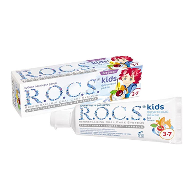 Rocs معجون أسنان روكس كيدز بنكهة الفواكه للأطفال من عمر 3 إلى 7 سنوات (مخروط الفاكهة) 35 مل.