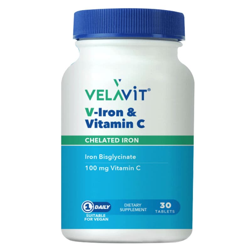 Velavit V-iron & Food Supplement Containing Vitamin C 30 tablets