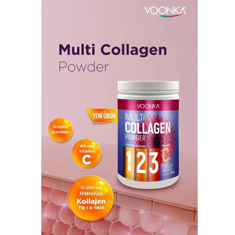 Voonka Hydrolysiertes Multi-Kollagenpulver mit Vitamin C - 300g