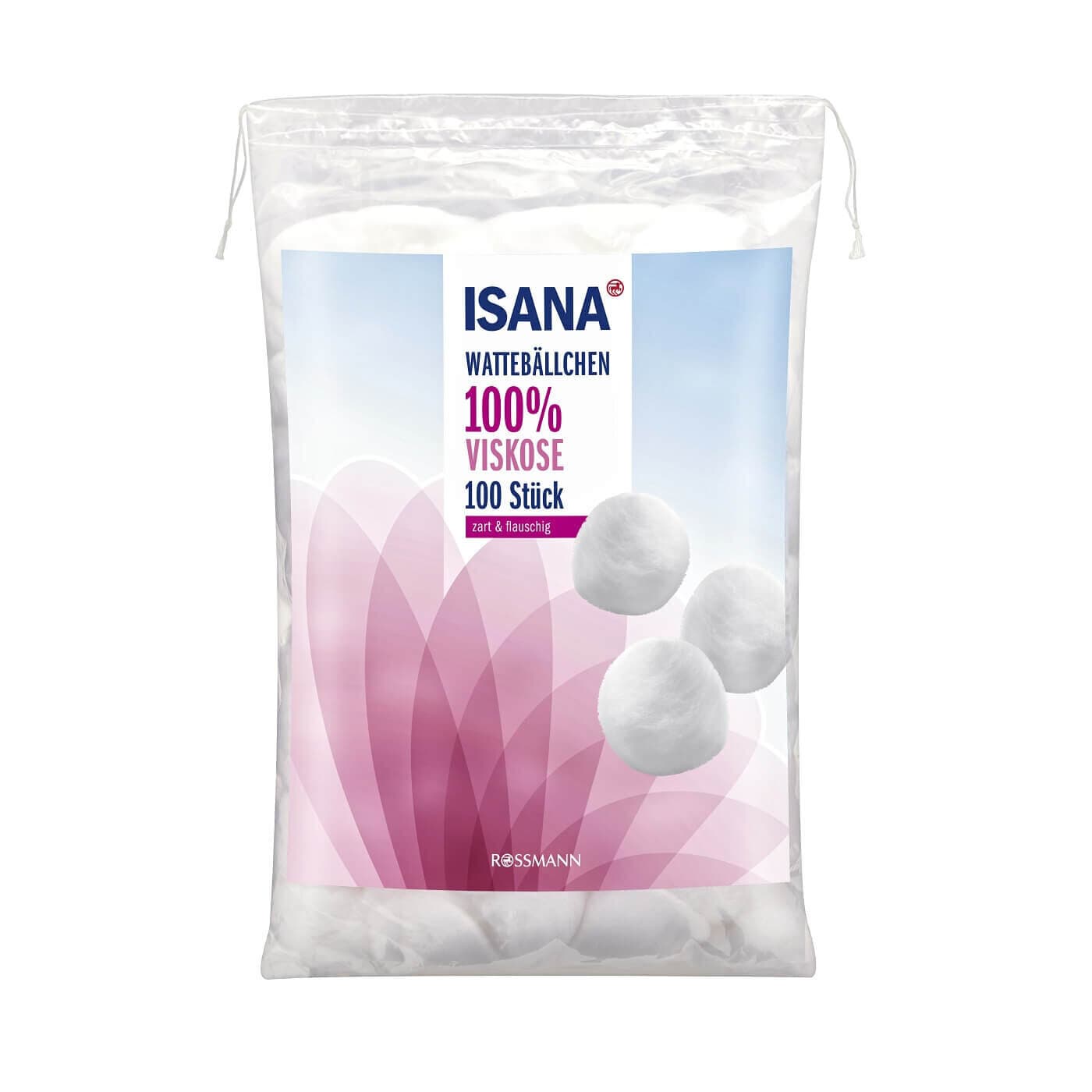 Isana Pompom Cotton Pads - 100% Viscose Makeup Remover, 100 Pack