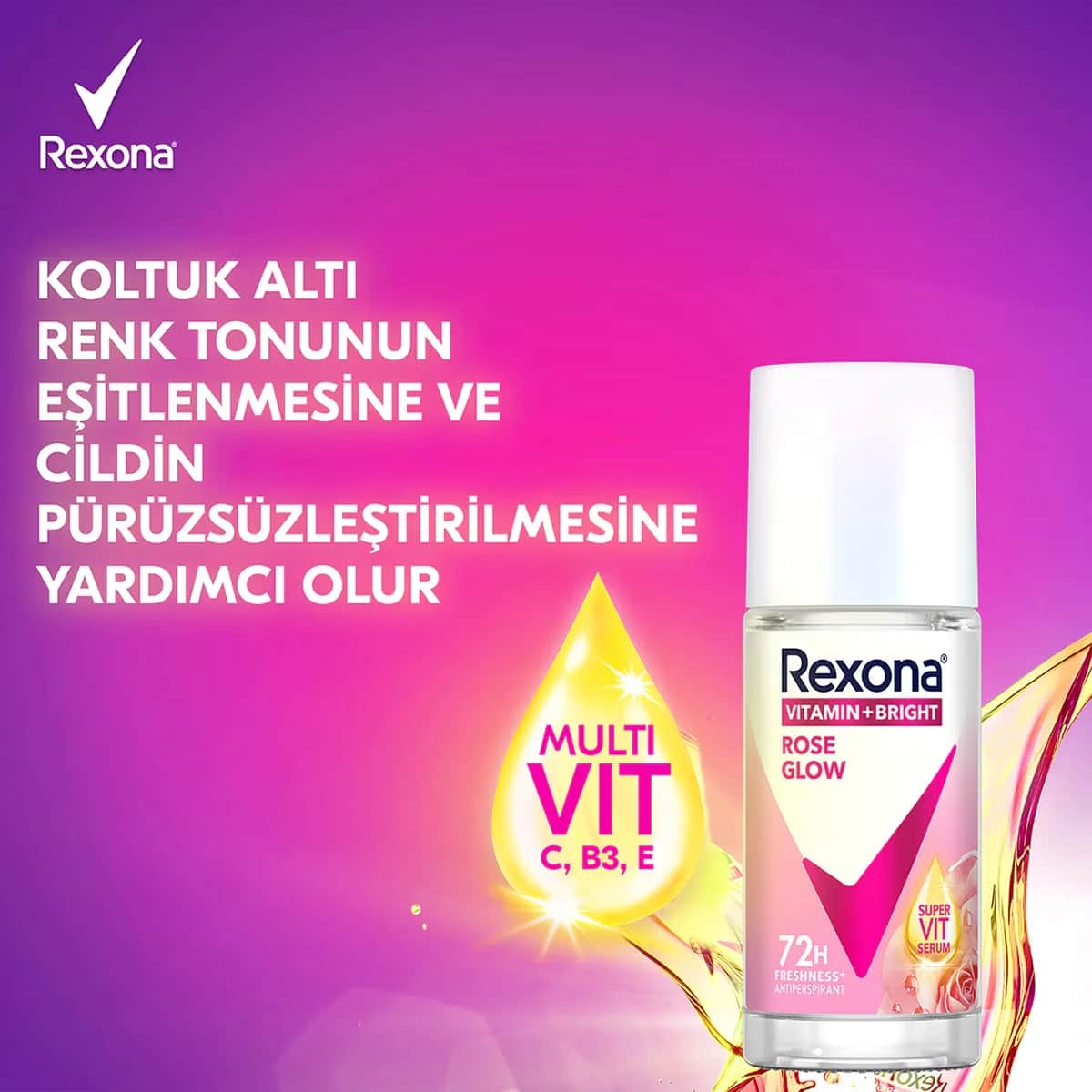 Rexona Vitamin + Bright Rose Glow Roll-On Deodorant 45ml