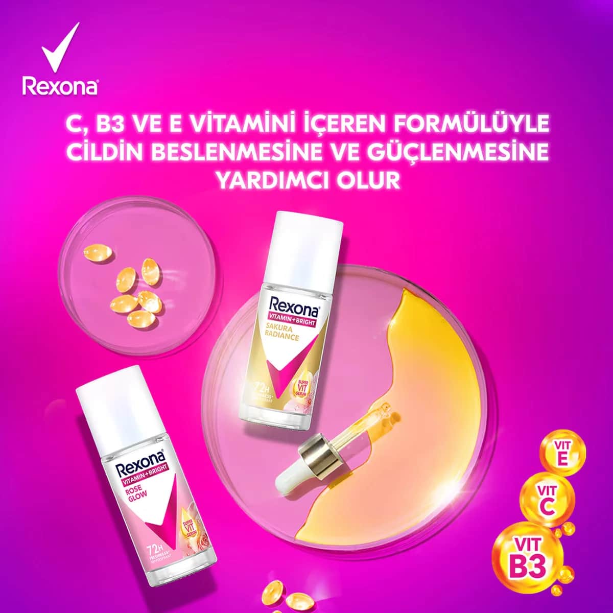 Rexona Vitamin + Bright Rose Glow Roll-On Deodorant 45ml