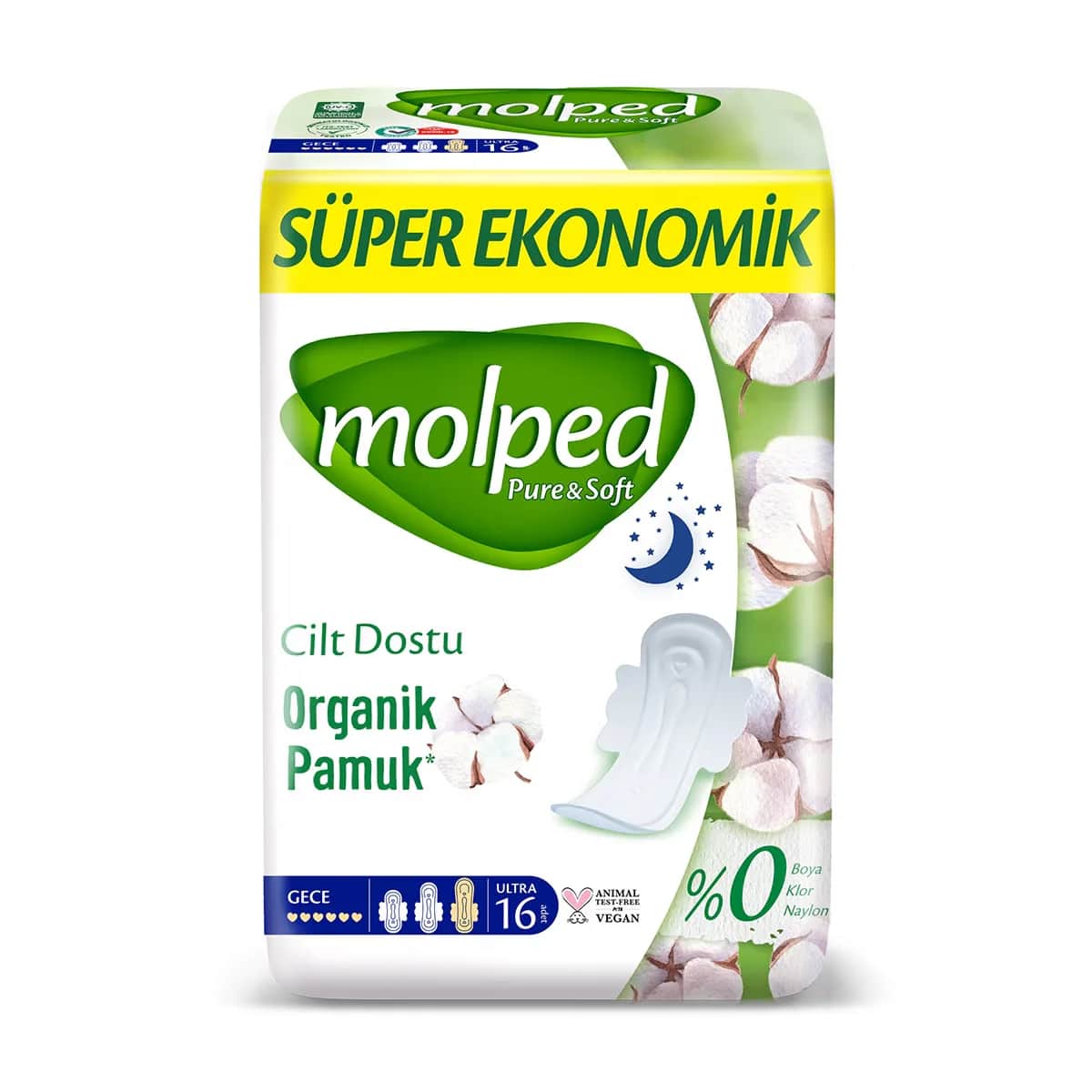 Molped Pure & Soft Bio-Baumwoll-Nachtbinden - 16 Stück
