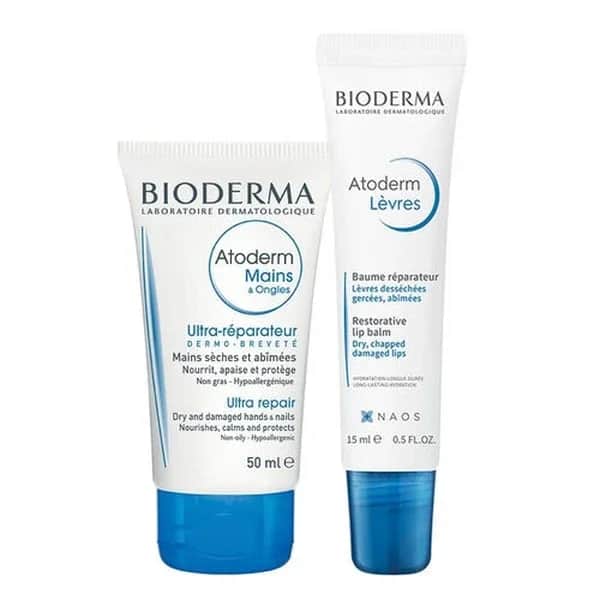 Bioderma Atoderm Handcreme & Lippenbalsam Set für trockene Haut