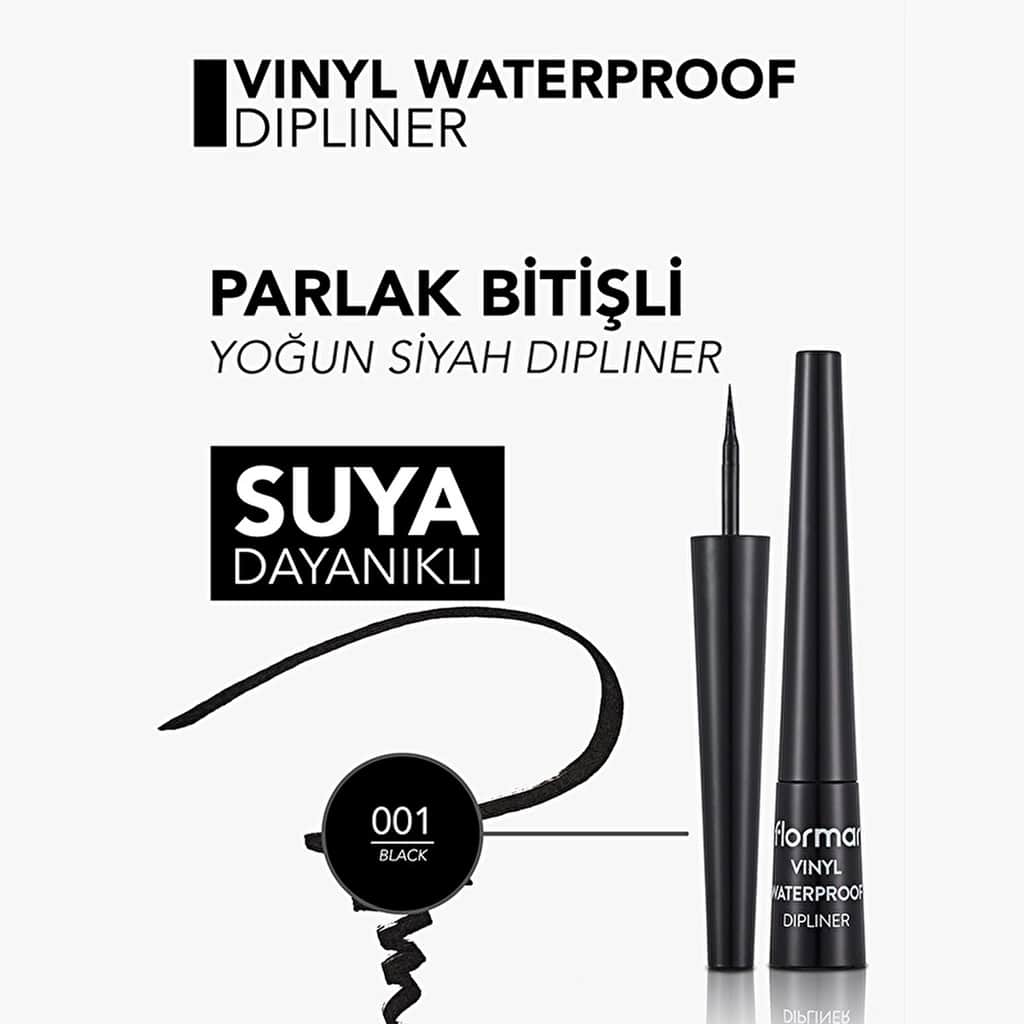 Flormar Vinyl Waterproof Intense Pigment And Shiny Finish Dipliner 001 black - 4