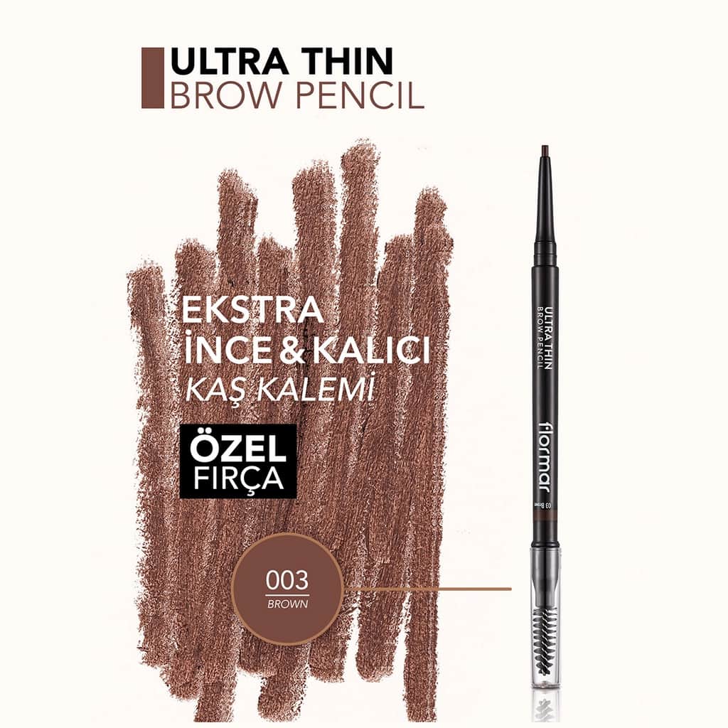 Flormar Ultra Thin Eyebrow Pencil 003 Brown with Brush - 5