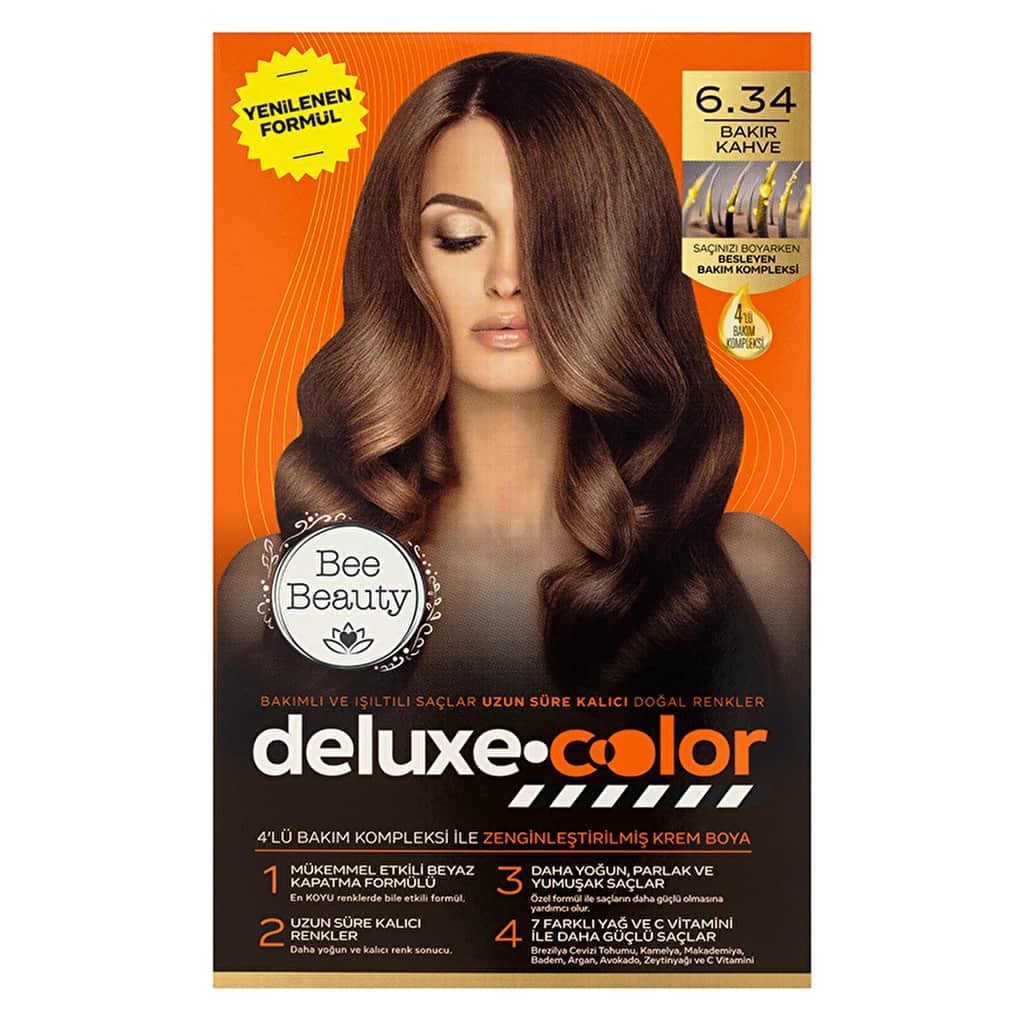 Bee Beauty Deluxe 6.34 Copper Brown Hair Dye - 7 Oils & Vitamin C - 1