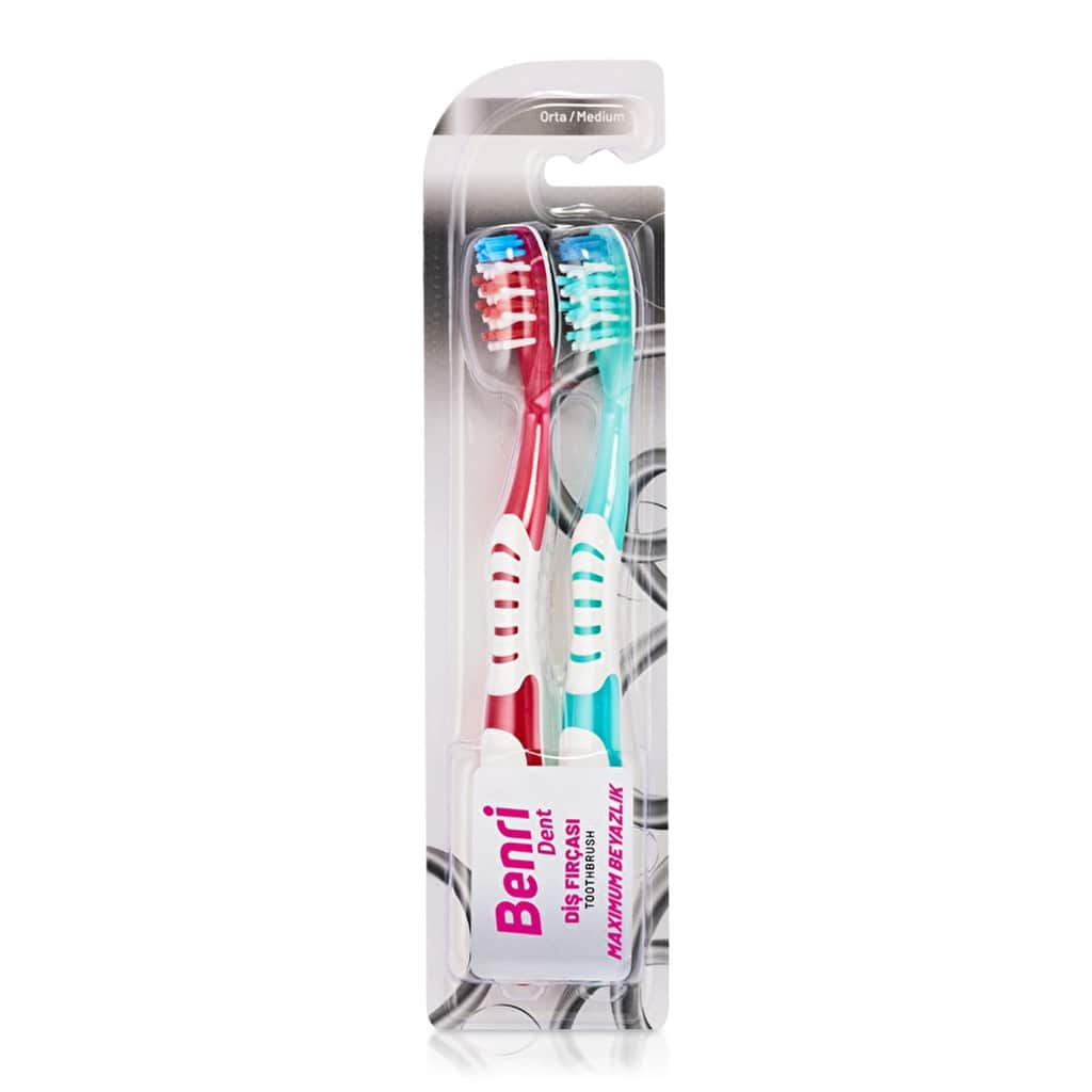 Benri Dent 1+1 White Toothbrush with Soft Rounded Bristles - 1