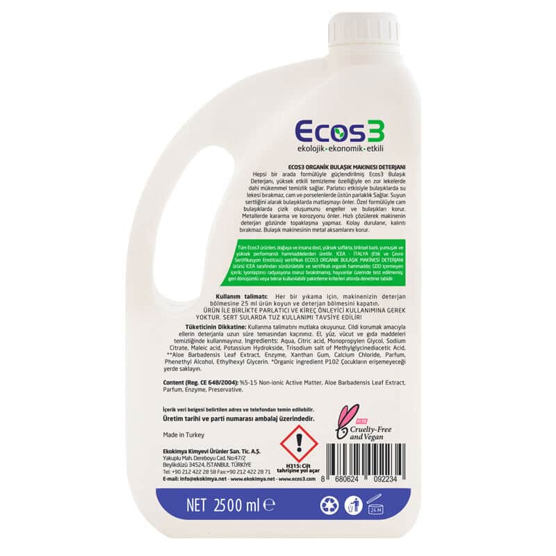 Ecos3 Eco-Friendly Dishwasher Detergent 2500ml - Powerful Clean - 2