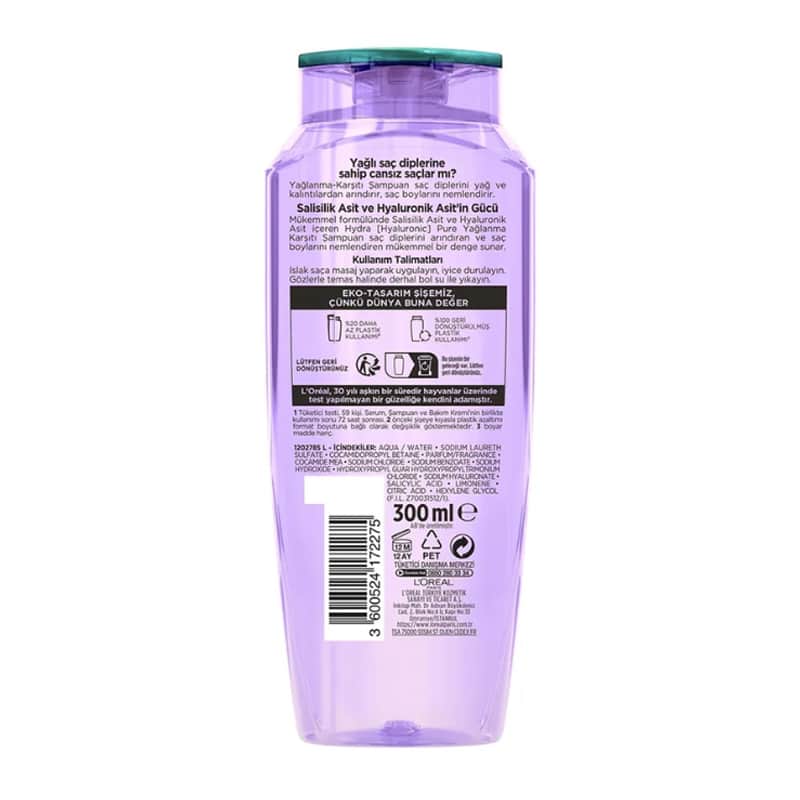 L'Oréal Paris Elseve Hydra Hyaluronic Pure Anti-oily Purifying Shampoo With Salicylic Acid 300 ml - 2