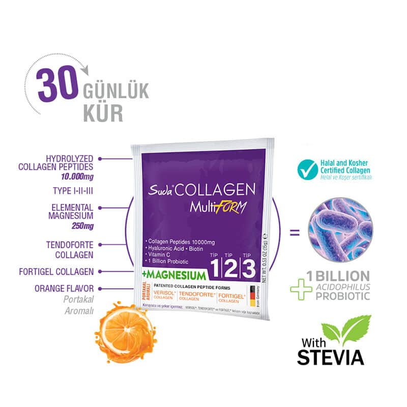 Suda Collagen Multiform+ Magnesium In Water 30 x 15 gr - Orange Flavored - 2