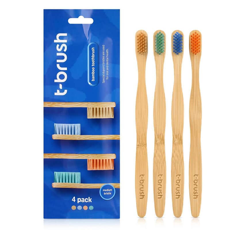 T Brush Bamboo Toothbrush Medium Hard 4 pcs - 1
