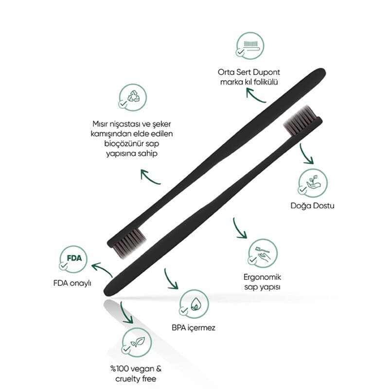 T Brush Biodegradable Toothbrush Medium Hard Black