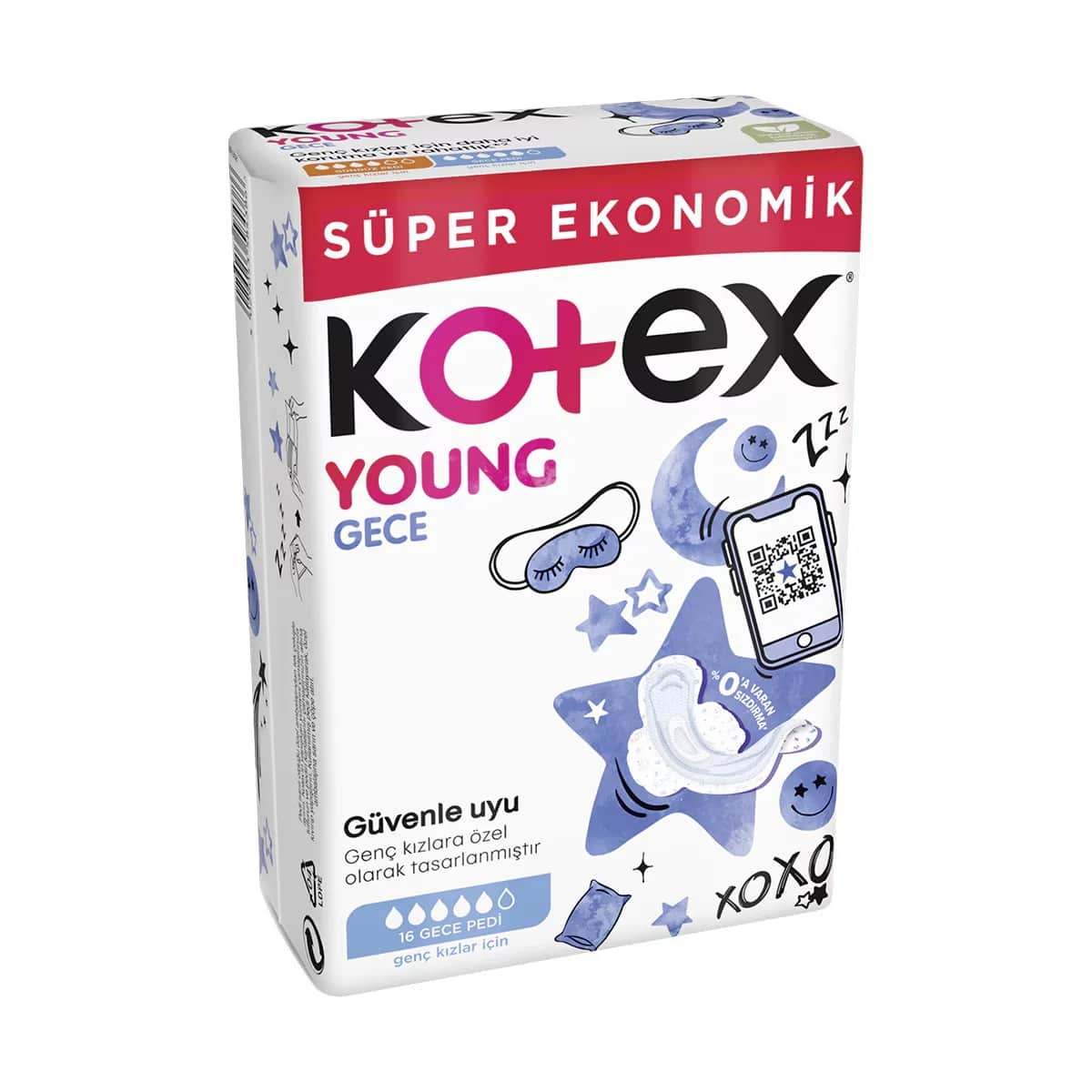 Kotex Young Night Pads for Girls - Super Absorbent & Comfort