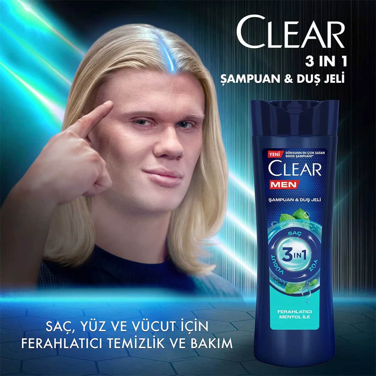 Clear Men 3 in 1 Shampoo & Shower Gel Refreshing Menthol Effect For Hair Face Body 350 ml