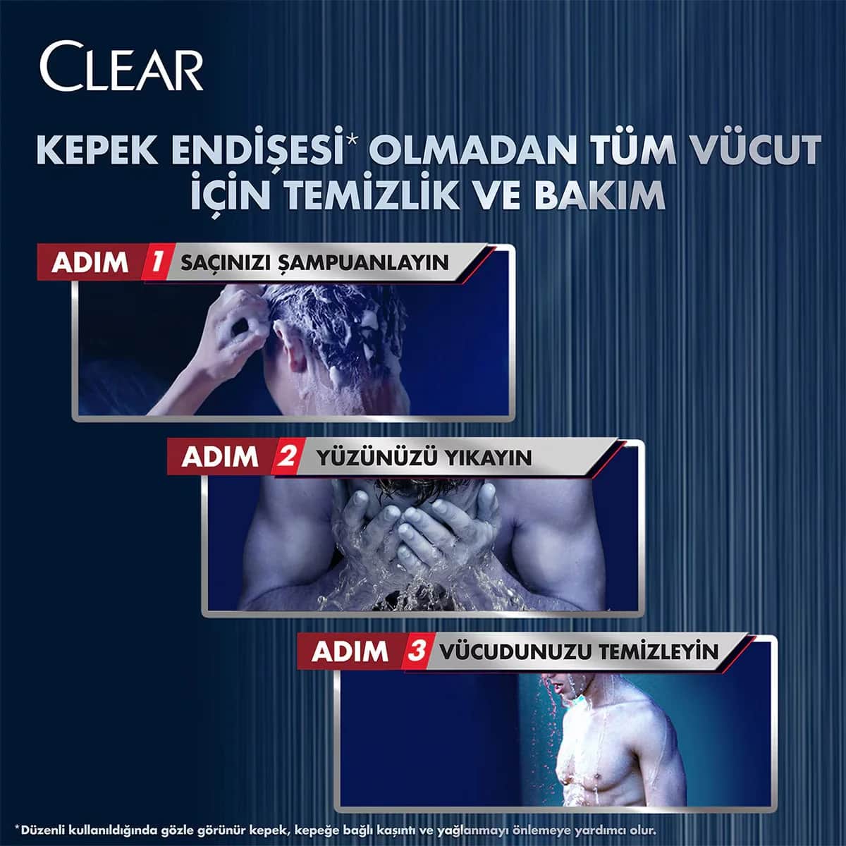 Clear Men 3 in 1 Shampoo & Shower Gel Refreshing Menthol Effect For Hair Face Body 350 ml