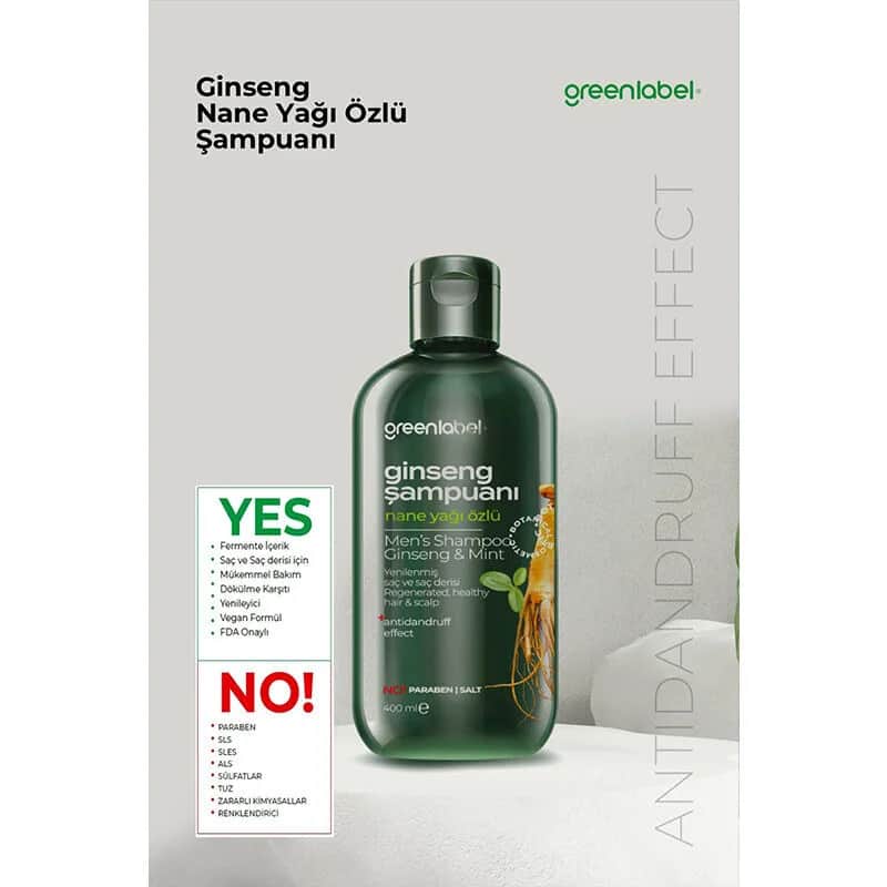 Шампунь для мужчин с женьшенем и маслом мяты Greenlabel 400 мл