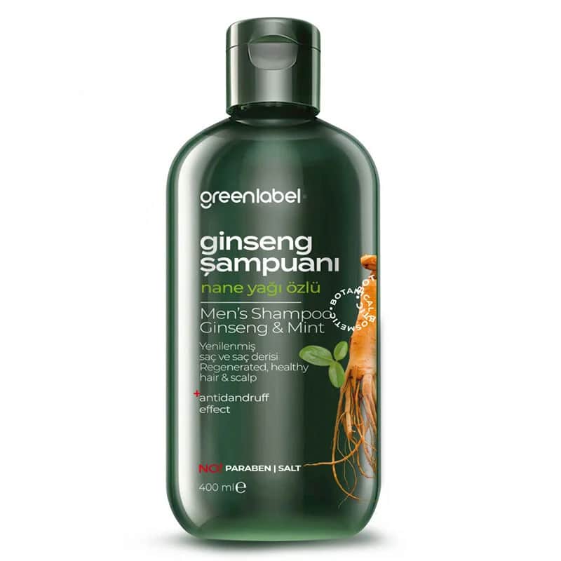 Шампунь для мужчин с женьшенем и маслом мяты Greenlabel 400 мл
