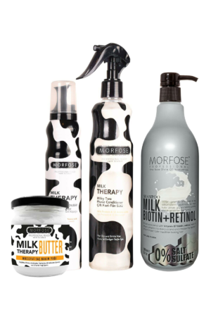 Morfose Sulfate-Free Milk Biotin+Retinol-Containing Salt-Free Shampoo 4-Piece Hair Care and Styling Set