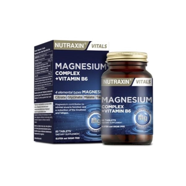 Introducing the Nutraxin Magnesium Complex + Vitamin B6 60 Tablets , a powerful solution for promoting overall health and well-being.