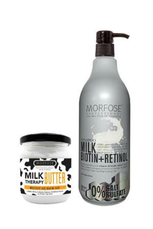 Morfose Milk Therapy Butter + Milk Free Biotin + شامبو خالٍ من الملح يحتوي على الريتينول 1000 مل