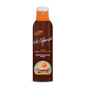 200 ml bottle of Eda Taspinar Intense Bronzing Spray with a sleek design and sun-inspired branding.