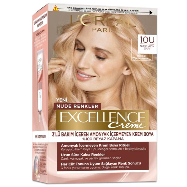 صبغة شعر لوريال باريس إكسلنس كريم نود كولورز - 10U Nude Light Blonde - إكسلنس - Excellence