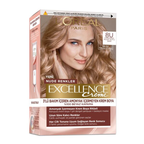 صبغة شعر لوريال باريس إكسلنس كريم نود كولورز - 8U Nude Dark Blonde - إكسلانس - Excellence