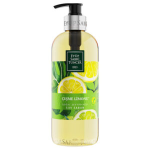 Introducing the Eyup Sabri Tuncer Natural Olive Oil Liquid Soap Çeşme Lemon 500 ml, a refreshing and nourishing hand soap made with natural ingredients to keep your hands clean and moisturized.