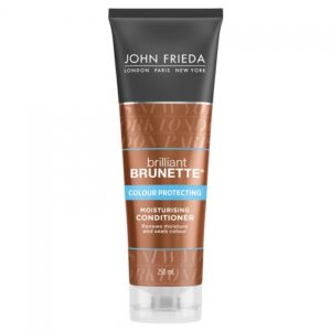 Introducing the John Frieda Brilliant Brunette Color Protecting Moisturizing Conditioner 250ml, a must-have for maintaining the vibrancy of your brunette hair color.