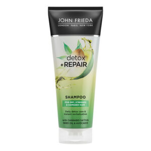 Introducing the John Frieda Detox & Repair Shampoo for Dry Stressed Damaged Hair 250 ml, a powerful solution for revitalizing and restoring your hair's health.