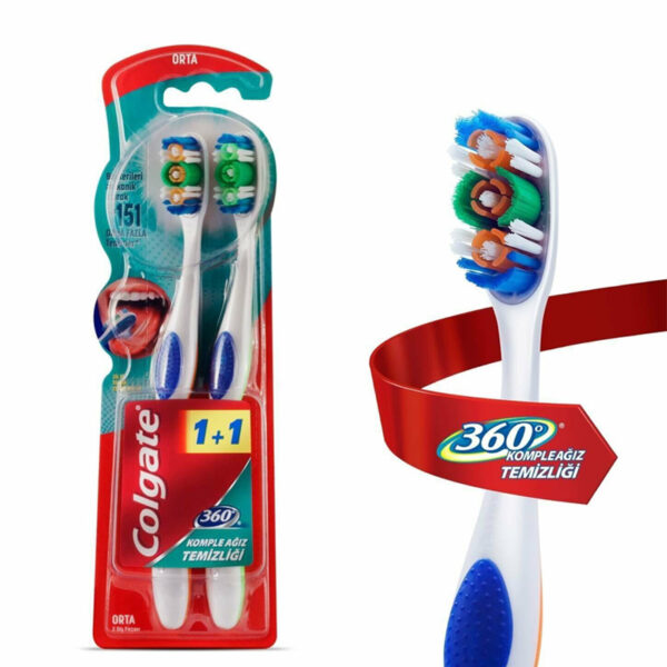 فرشاة أسنان كولجيت 360 الكاملة لتنظيف الفم 1+1 - متوسطة | Colgate