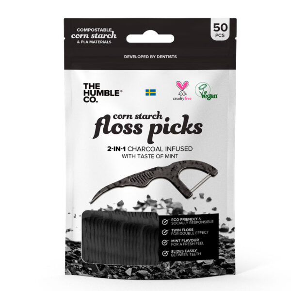 The Humble Co Charcoal Effect and Mint Taste Toothpick Floss 50 Pieces